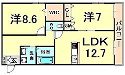 ベルフィールド 2LDKの間取図画像