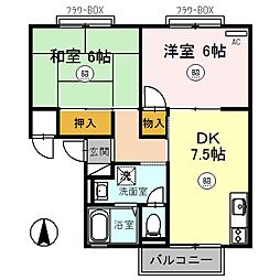 ホワイトヴィラ弐番館 2DKの間取図画像