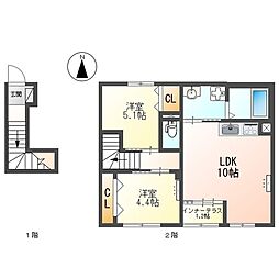 仮称尼崎市立花町4丁目新築アパート 2LDKの間取図画像