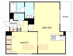 神戸市灘区高徳町6丁目マンション 1LDKの間取図画像