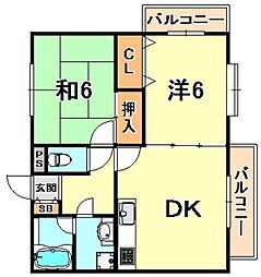 六甲ハイム 2DKの間取図画像