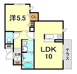 プルミエール住吉 1LDKの間取図画像