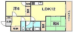 バン・ヴェール芦屋 2LDKの間取図画像