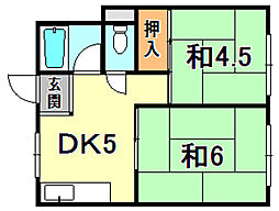 御影屋マンション 2DKの間取図画像
