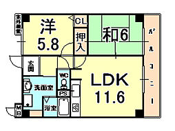 アリストコート御影 2LDKの間取図画像