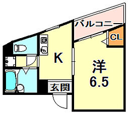 ウィステリア青木 1Kの間取図画像