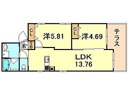 ウェルマージュ岡本 2LDKの間取図画像