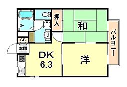 バラ・ハイツ 2DKの間取図画像