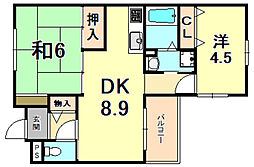 ミロワ西灘 2DKの間取図画像