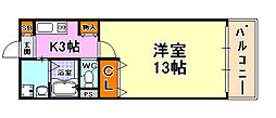 ヒルズ岡本 1Kの間取図画像