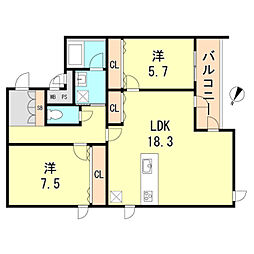 MAINSTAGE松ノ内WEST 2LDKの間取図画像