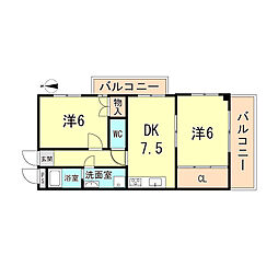 市営ハイツ・まや 2DKの間取図画像