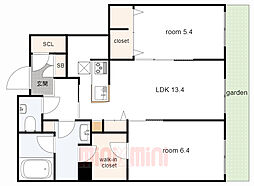 シャーメゾンガーデンズ芦屋翠ケ丘 2LDKの間取図画像
