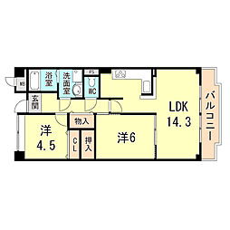 大黒ロイヤルハイツ 2LDKの間取図画像