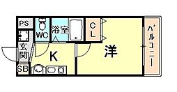 グランデ・アステール芦屋 1Kの間取図画像