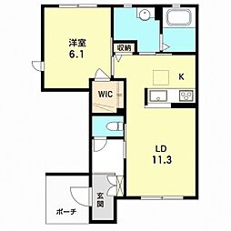ハイツスマイル 1LDKの間取図画像