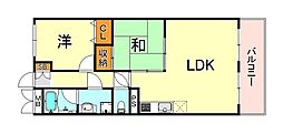 芦屋サウスマンション 2LDKの間取図画像