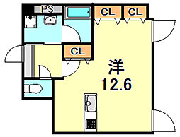 NLC芦屋 ワンルームの間取図画像