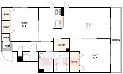シャーメゾンGran茶屋之町 2LDKの間取図画像