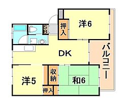 岩園サニーハイツB棟 3DKの間取図画像