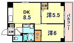 パインテール御影弐番館 2DKの間取図画像