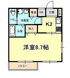 CASA岡本2丁目 1Kの間取図画像