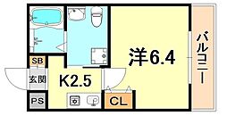 グレイスシャトー王子 1Kの間取図画像