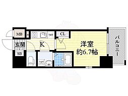 エスリード大阪上本町ブランシュ 1Kの間取図画像