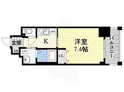 エイペックス四天王寺2 1Kの間取図画像