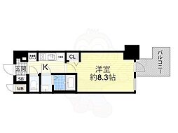 プレサンス谷町九丁目駅前 1Kの間取図画像