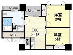 アルグラッドザ・タワー心斎橋 2DKの間取図画像