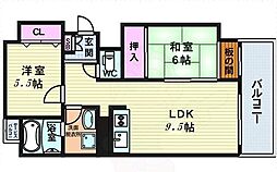 セレーナ夕陽丘 2LDKの間取図画像