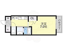 Luxe大阪城南 1Kの間取図画像