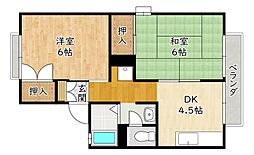 セジュールつつみB 2DKの間取図画像