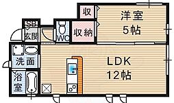 アンボワーズ売布 1LDKの間取図画像