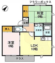 田中ハイツB棟 2LDKの間取図画像