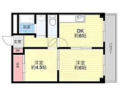 マリンコート川西 2DKの間取図画像