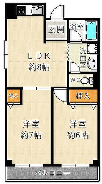 大物ハイツ ｜兵庫県尼崎市東大物町１丁目(賃貸マンション2LDK・3階・45.00㎡)の写真 その2