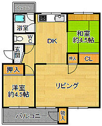 杭瀬団地26号棟 2LDKの間取図画像