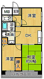 グランディア大物公園 3DKの間取図画像