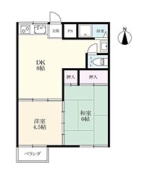 サンセレーノ神野2 2DKの間取図画像