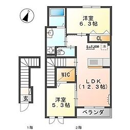 プチ・リジェール 2LDKの間取図画像