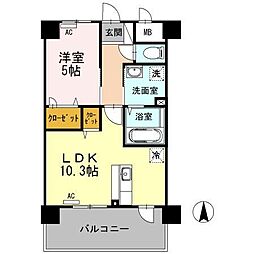 カンフォーラ松原 1LDKの間取図画像