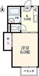 ヴィレッヂ大財 1Kの間取図画像