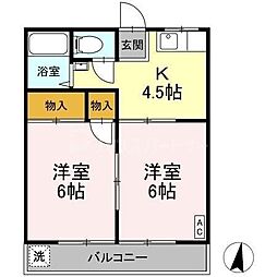 東武野田線 六実駅 徒歩16分の賃貸アパート 1階2Kの間取り