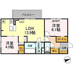 つくばエクスプレス 南流山駅 徒歩15分の賃貸アパート 2階2LDKの間取り