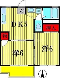 JR常磐線 馬橋駅 徒歩13分の賃貸アパート 2階2Kの間取り