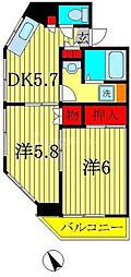 グローリアパレス壱番館 2DKの間取図画像