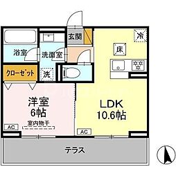 ボヌール殿内 1LDKの間取図画像