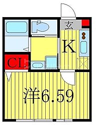 プレジール柏 1Kの間取図画像